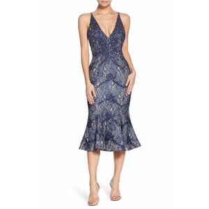 Dress the Population ISABELLE Plunge Neck Lace Trumpet Dress